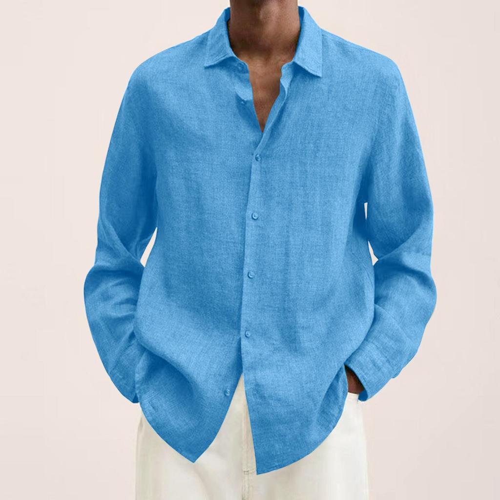 Diseñador Primavera Verano Hombres Casual Algodón Lino Color Sólido Camisas de manga larga Camisas sueltas