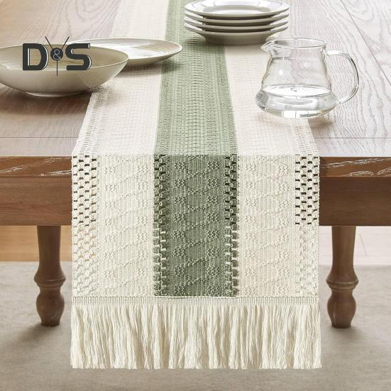 Aleer de masă pentru petrecere țesut țesătură în stil boho decor cu ciucuri de culoare contrastantă împletit rezistent la pete, reutilizabil, protecție pentru masă, decorare pentru bal de absolvire.