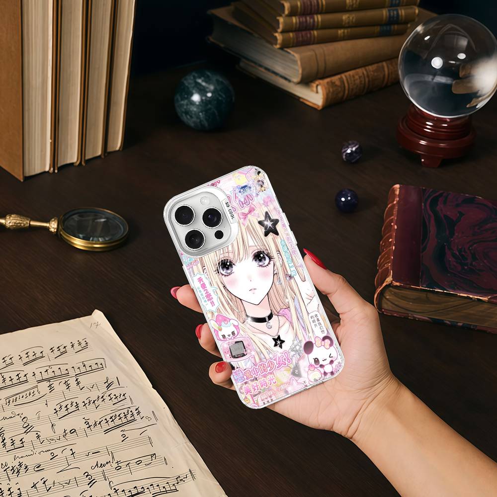 Japanese Cute Girls Y2K frosted Phone Case For iPhone 17 16 15 14 Plus 13 12 11 Pro Max X Xs XR Silver Hard Cover