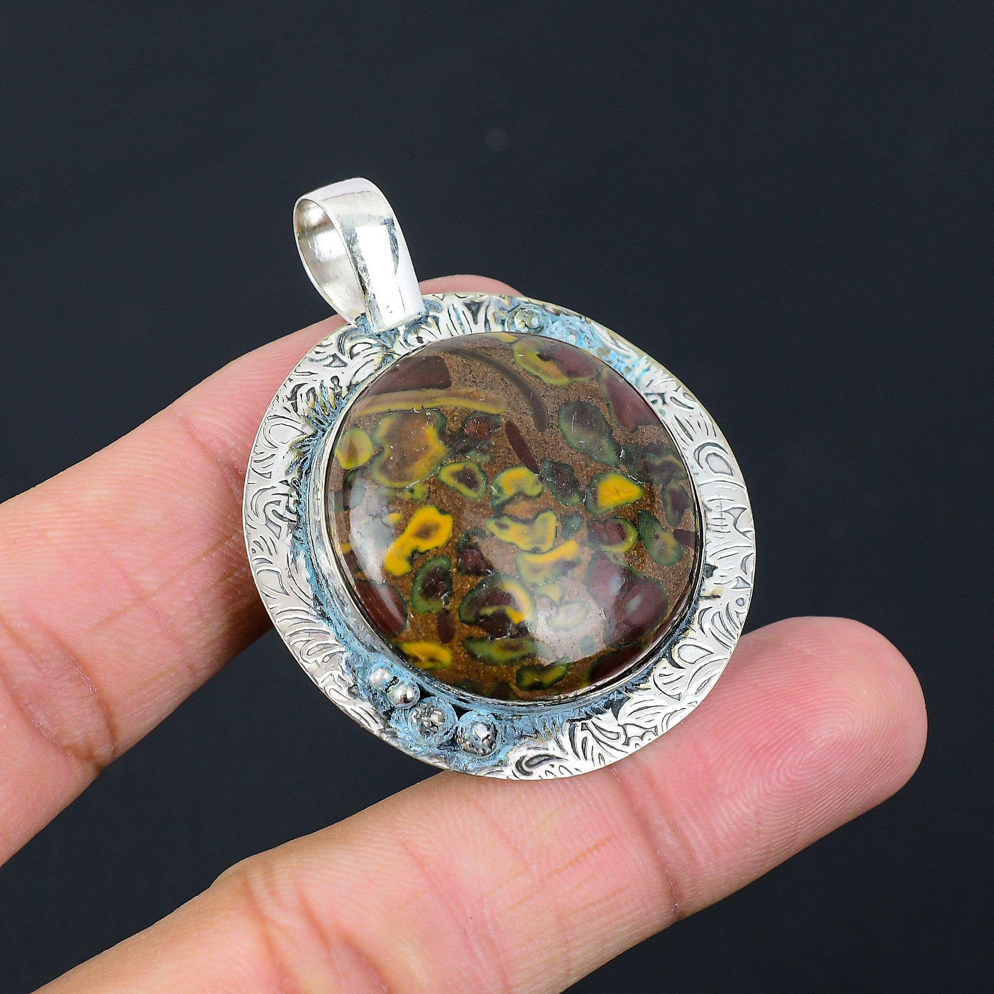 Sisters Day Deal 925 Sterling Silver Natural Fruit Jasper Art Deco Wife Pendant