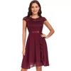 Plus Size Women's Lace Patchwork Chiffon Dress - Round Neck, Waist-Slimming, Big Swing, Hepburn Style