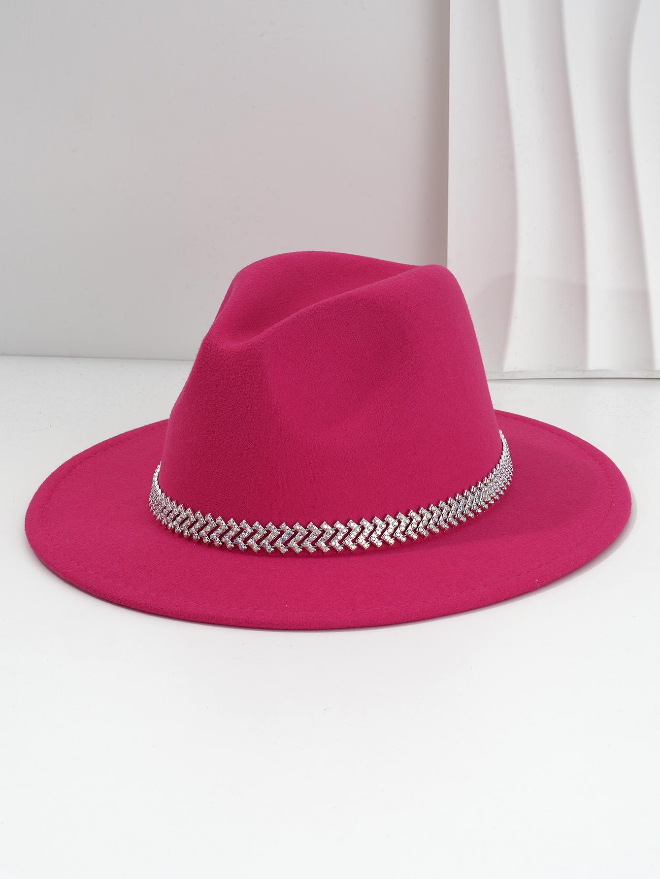 

Унисекс Ковбойская джазовая шляпа в британском стиле с плоскими полями, Z-образной цепочкой и украшением стразами M (56-58cm) розы красного