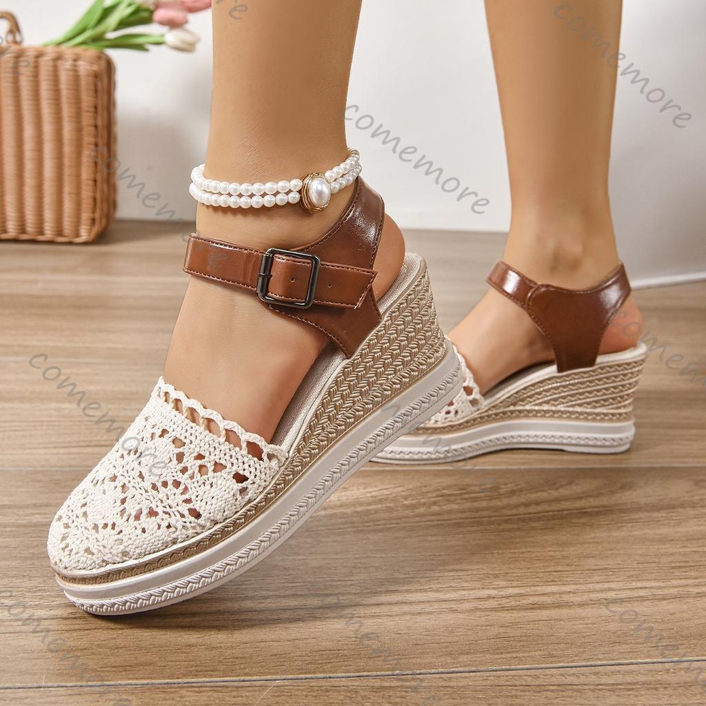 Fashion Comemore Women Sandals 2025 Summer New Fashion Mesh Wedge Heeledd Sandal Casual Espadrilles Fashion Platform Sandalias Femininos