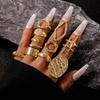 10Pcs/Set Fashion Metal Lava Lines Star Rings Set For Women Exaggerated Gold Color Geometric Smooth Chunky Ring Jewelry