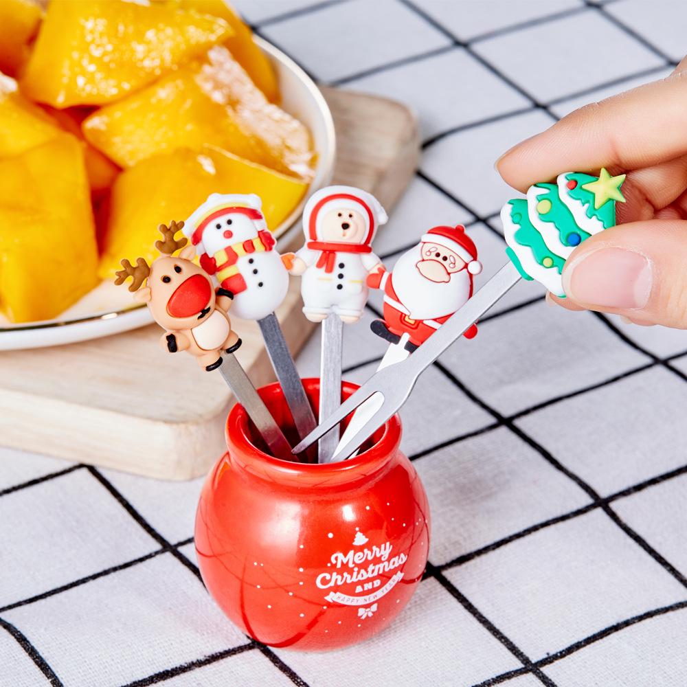 Stainless Steel Children's Fruit Forks - Cute Style Dessert & Cake Forks with Storage Jar for Baby Household Use