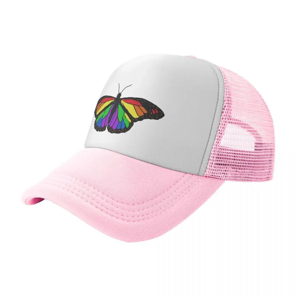 Rainbow Butterfly Pride Flag Trucker Hat Adjustable Mesh Baseball Cap Casual Unisex