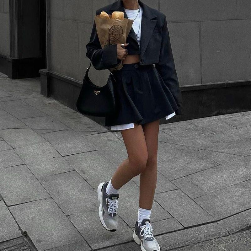 European and American Fashion Slimming Temperament Suit Two piece skirt Fashion Suit Short Skirt Set