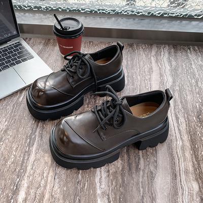 Square Head High Heels Women's 2025 Early Spring New Lace-up Deep Mouth Shoes Are Not Tired of Thick Heels