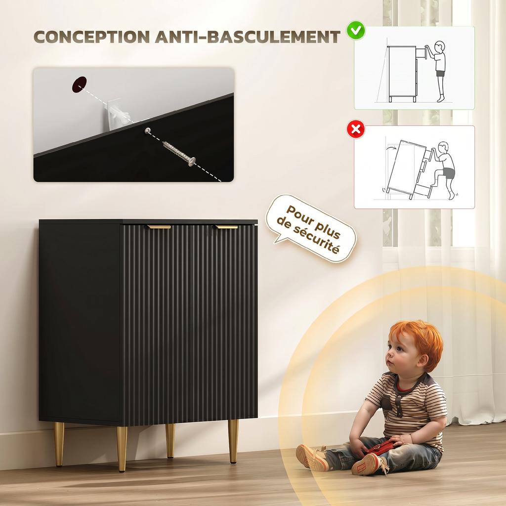 Kitchen Sideboard, 2 Doors, Adjustable Shelf, Raised Metal Legs, 60 x 40 x 80 cm, Black