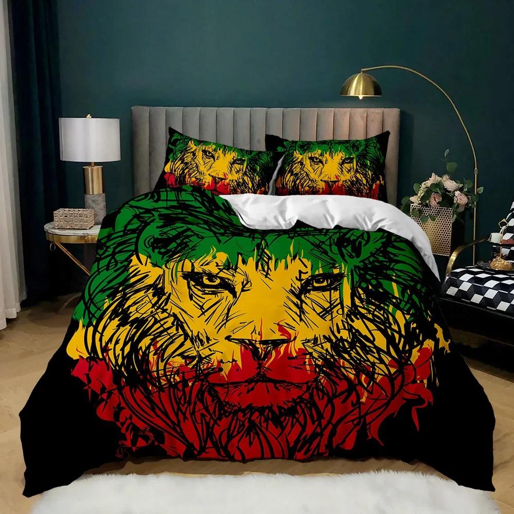 Lion Bedding Animal Duvet Cover Set Queen King Size Lightning Lion Pattern Comforter Cover Polyester Duvet Cover 12 Pillowcases