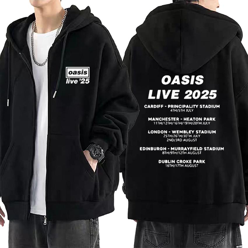 OASIS Live 25 Tour Vintage Hoodie Herren Damen Fleece Harajuku Mantel Reißverschlussjacke Herbst Winter Mode Sweatshirts
