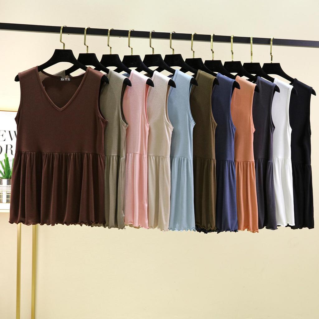 Women's Summer Modal V-Neck Tank Top - Plus Size Solid Color Slimming Undershirt