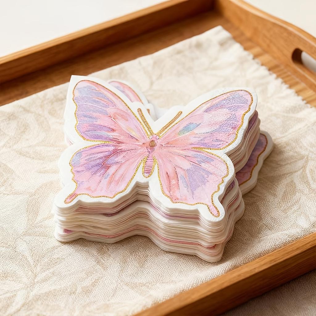 20-Piece Pink Butterfly-Shaped Disposable Napkins, Butterfly-Printed Napkins, Suitable For Mother'S Day, Weddings, Birthday Parties, Family