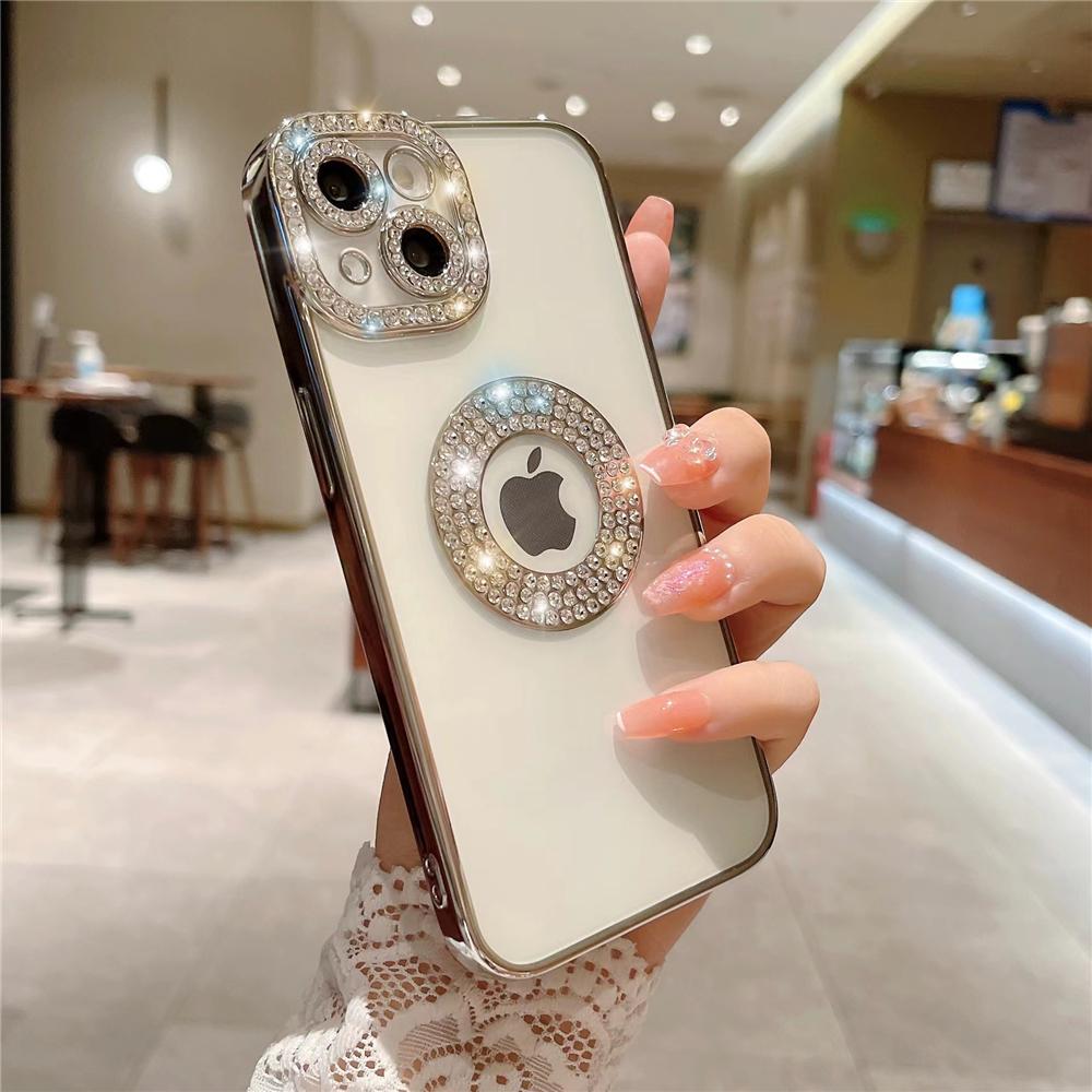 Luxury Plating Flash Diamond Glitter Phone Case For iPhone 11 12 13 15 16 Pro Max 14 Plus Hollow Rhinestone Soft Silicone Cover
