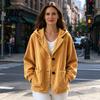 Everyday Layering Piece Autumn Winter Casual Coat, Hoolded Long Sleeve Jacket, Comfortable Commuter Apparel Loose Fit Vertical Corduroy Outerwear with