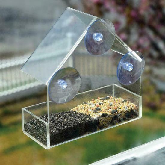 Hausförmiger Vogelfutterspender mit Saugnapf, Acryl-Futterbehälter, Kolibri-Futterspender, Heimtierbedarf