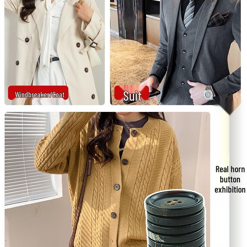 Genuine Cow Horn Blazer Buttons - Four-Hole Style for Casual Menswear