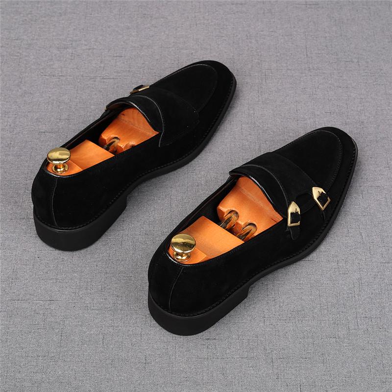 Fashion Fashion New Men's Pointed Toe Suede Leather Flats Shoes Male Designer Monk Strap Loafter Homecoming Wedding Dress Footwear