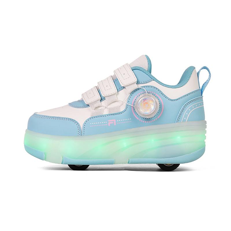 Kid's Roller Skates Removable Flat Charging LED Four Wheels Glowing Sports Shoes Pink Women's Glowing Sneakers