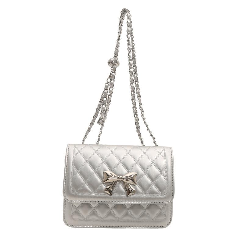 Bag Fashion Small Square Bag Small Fresh Bow Shoulder Bag Textured Chain Crossbody Bag