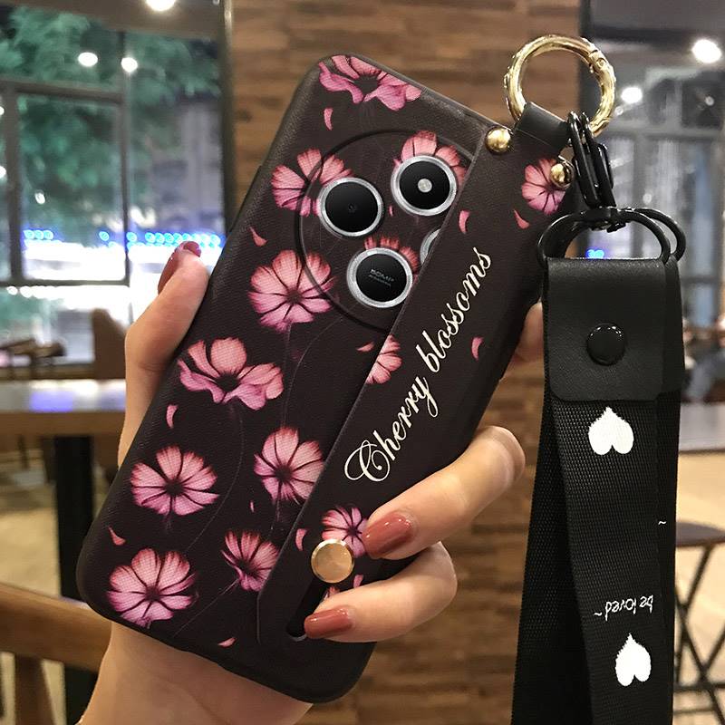 Flower Kickstand Phone Case For Redmi A4 5G Dirt-resistant Anti-knock Fashion Design Back Cover Ring Wristband Durable