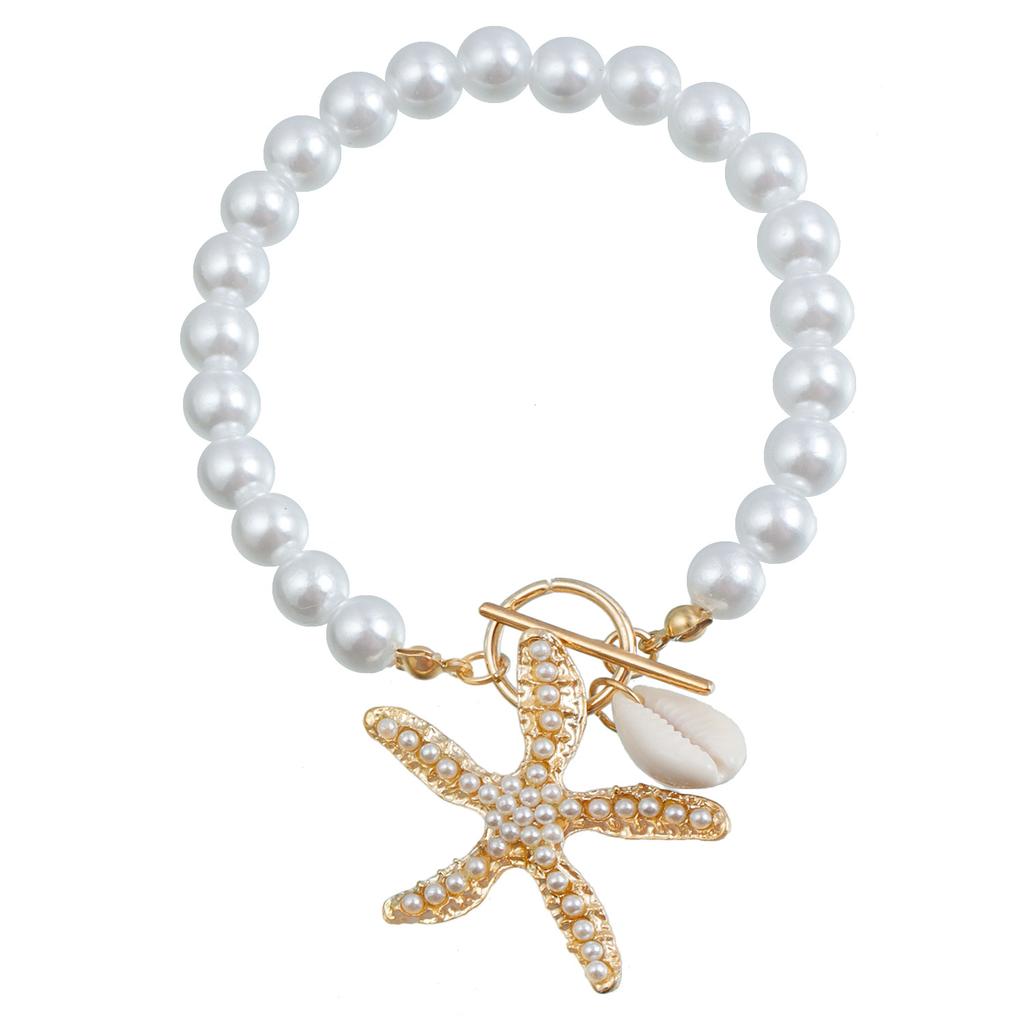 Gioielli Retrò di Alta Gamma Perla Sintetica Conchiglia Marina Stella Elemento Creativo Fibbia Ot Set Bracciale Collana