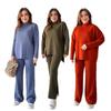 Autumn/Winter Semi-Turtleneck Solid Color Split Top and Pants Set