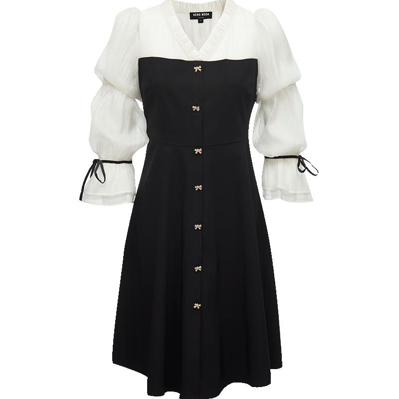 

VEROMODA 2023 Autumn V-neck Chiffon Puff Sleeve Splice Dress S