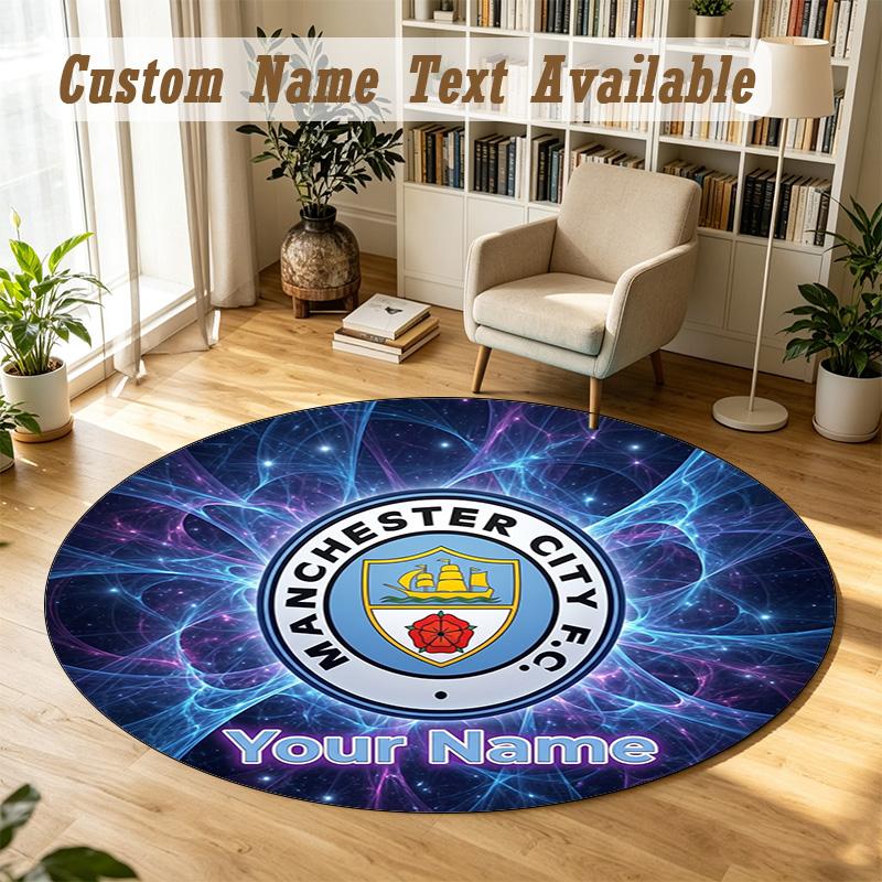 Round Rug Custom NameManchester City Pattern Non Slip Carpet Home Floor Decor