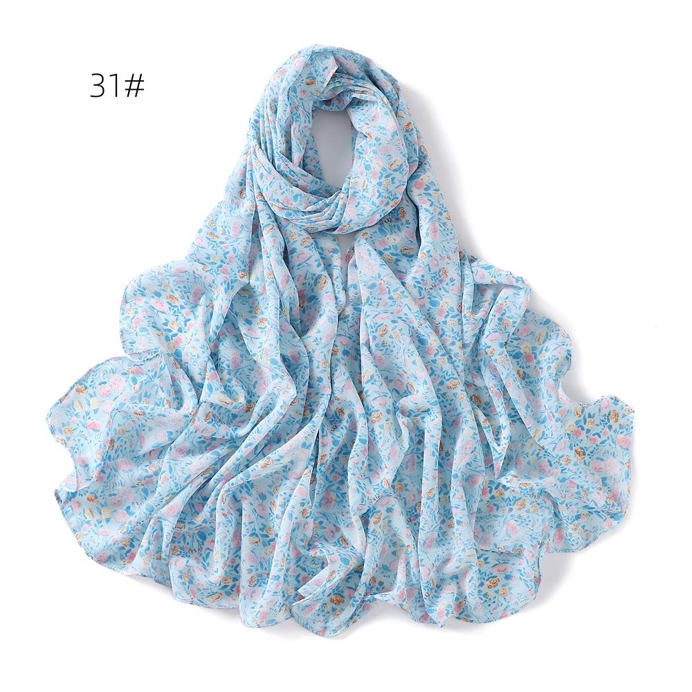 New Flower Printed Chiffon Scarf Malaysian Popular Patterned Headscarf High Quality Long Shawls Muslim Women Summer Hijab Wraps