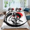 Japanese Samurai Bedding Set, Japan Sunset Landscape Building Silhouette Duvet Cover For Men Teens, Black Red