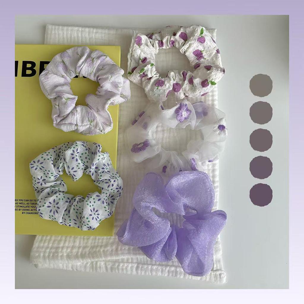 6-teiliges/Set Damen süßes rosa Pfirsichblüten-Karo Großdarm Haargummi, modisches und vielseitiges Haaraccessoire