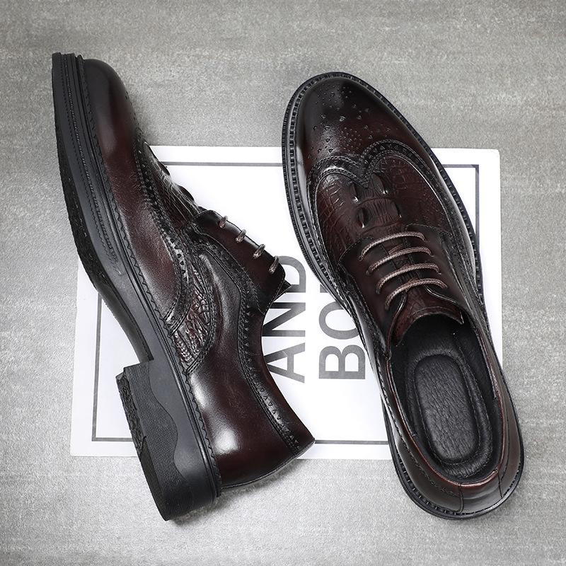 Spring Trend Casual Men'S Shoes Gentleman'S First Layer Cowhide Brock Carved Men'S Leather Shoes