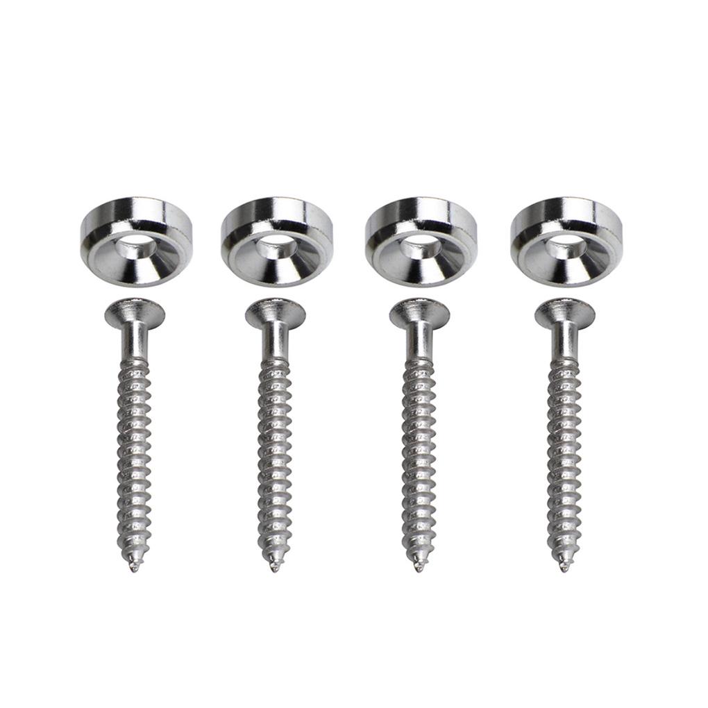 FLEOR Pack of 4pcs Bass Guitar Neck Joint Bushings Ferrules & Screws,Chrome/Black