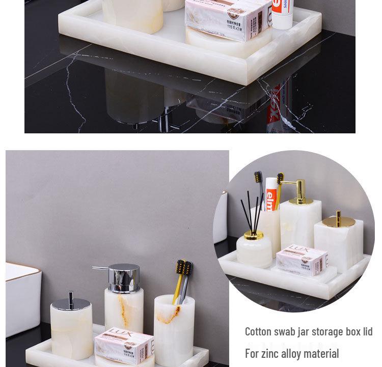 Lux White Jade Bathroom Set: Basin, Tray, Tissue Box, Lotion Dispenser - 4 or 5 Piece Set