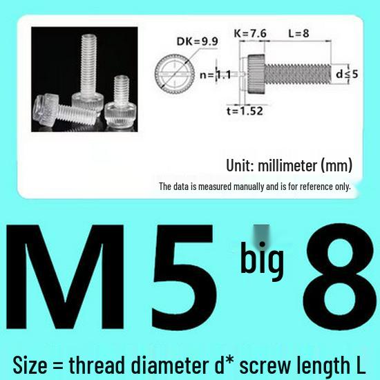 M3-M8 Hand-Tightened Transparent Acrylic Knurled Screw 