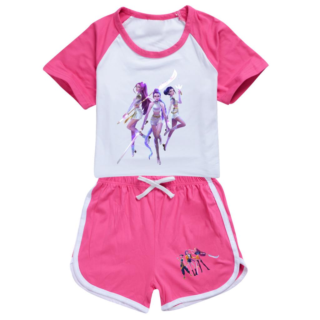 4968 Kids Girls POP Rumi Zoey Mira Print T-shirt Shorts Sport Tracksuit Clothes Set