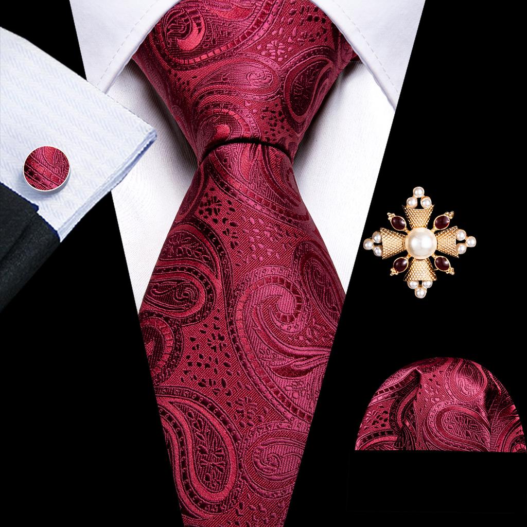 Barry.Wang Pearl sagė su kaklaraiščiu vyrams Paisley gėlių šilko kaklaraištis Hanky rankogalių sąsagų rinkinys
