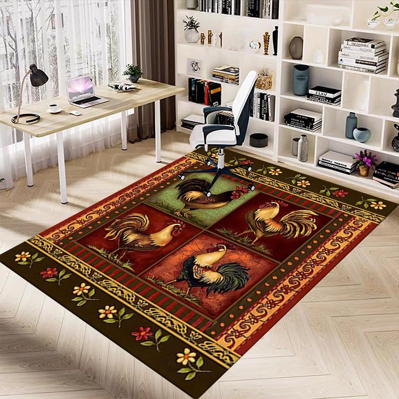 1PC Rooster Farmhouse Non-Slip Floor Carpet Compatible for Office&Living Room&Bedroom&Dining room - Flat- Soft & Pattern, Vibrant Colors-W301