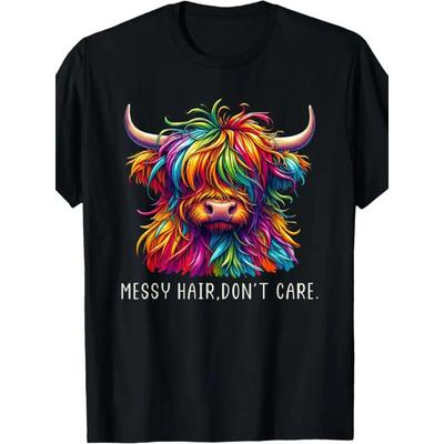 Tallas Europeas Unisex Camiseta Gráfica Retro - Vaca Vibrante de las Tierras Altas, Camiseta de Corte Regular con Cuello Redondo para Hombre, Ropa Casual para Calle de Todas las Estaciones