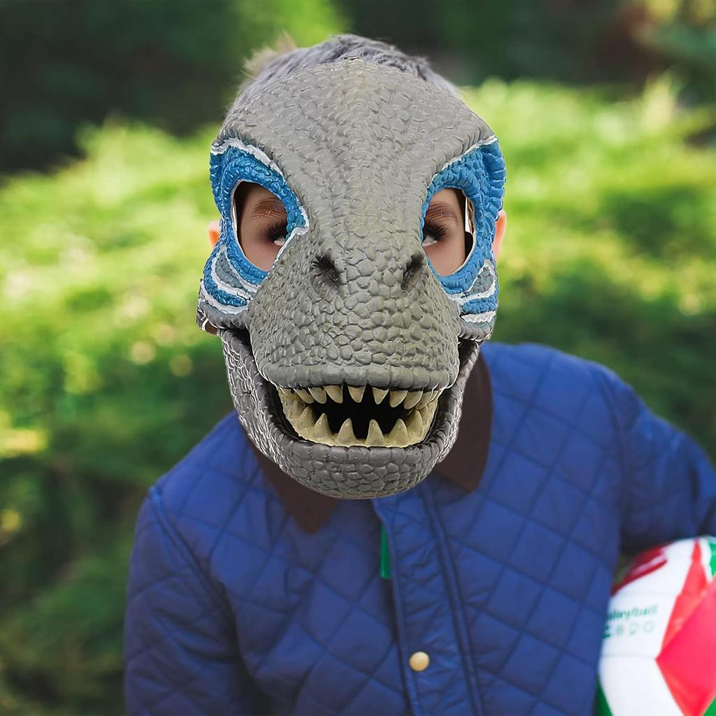 Dino Mask with Moving Jaw, Eye-catching Latex Dinosaur Dress Up Mask, Halloween Dinosaur Party Masquerade Mask