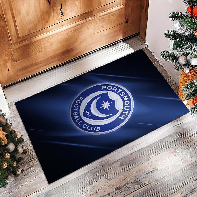Tappeto Morbido Area Rug con Motivo Calcio Portsmouth FC Antiscivolo Tappeto per Pavimento Interno Tappetino Decorazione Sportiva per Camera da Letto