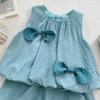 Girls' Summer Set Korean Bow Sleeveless Vest+shorts Set