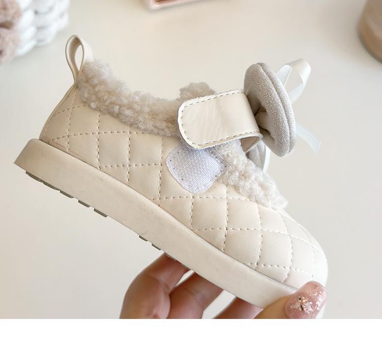 Girls' Winter Cotton Loafers with Bows - Cozy Low-Top Furry Shoes for Toddlers and Kids