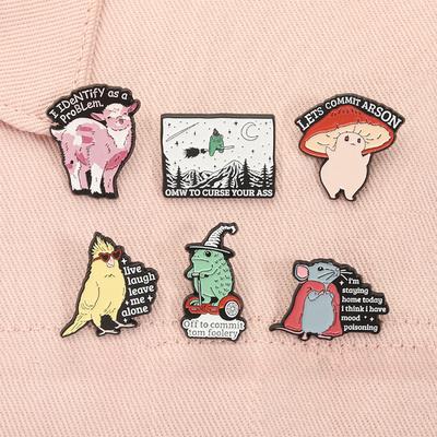Whimsical Frog Wizard Enamel Pins Off To Commit Tom Foolery I Identify As A Problem Animal Brooches Lapel Badge Jewelry Gifts