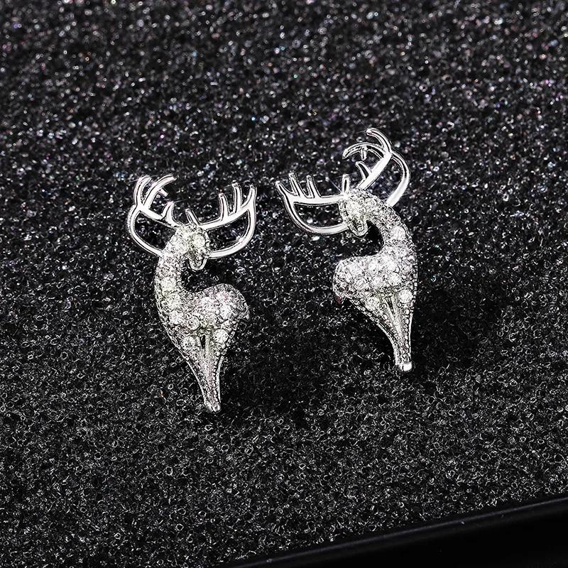 Creative Elk Shaped Stud Earrings Female Silver Color Animal Earring Dance Party Stylish Women Accessories Trendy Jewelry