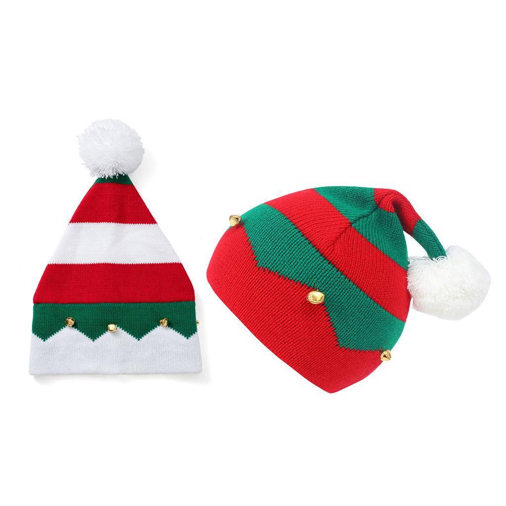 Plush Pom Christmas Santa Hats Striped Holiday Hat for Christmas Party Supplies Christmas Party Decoration