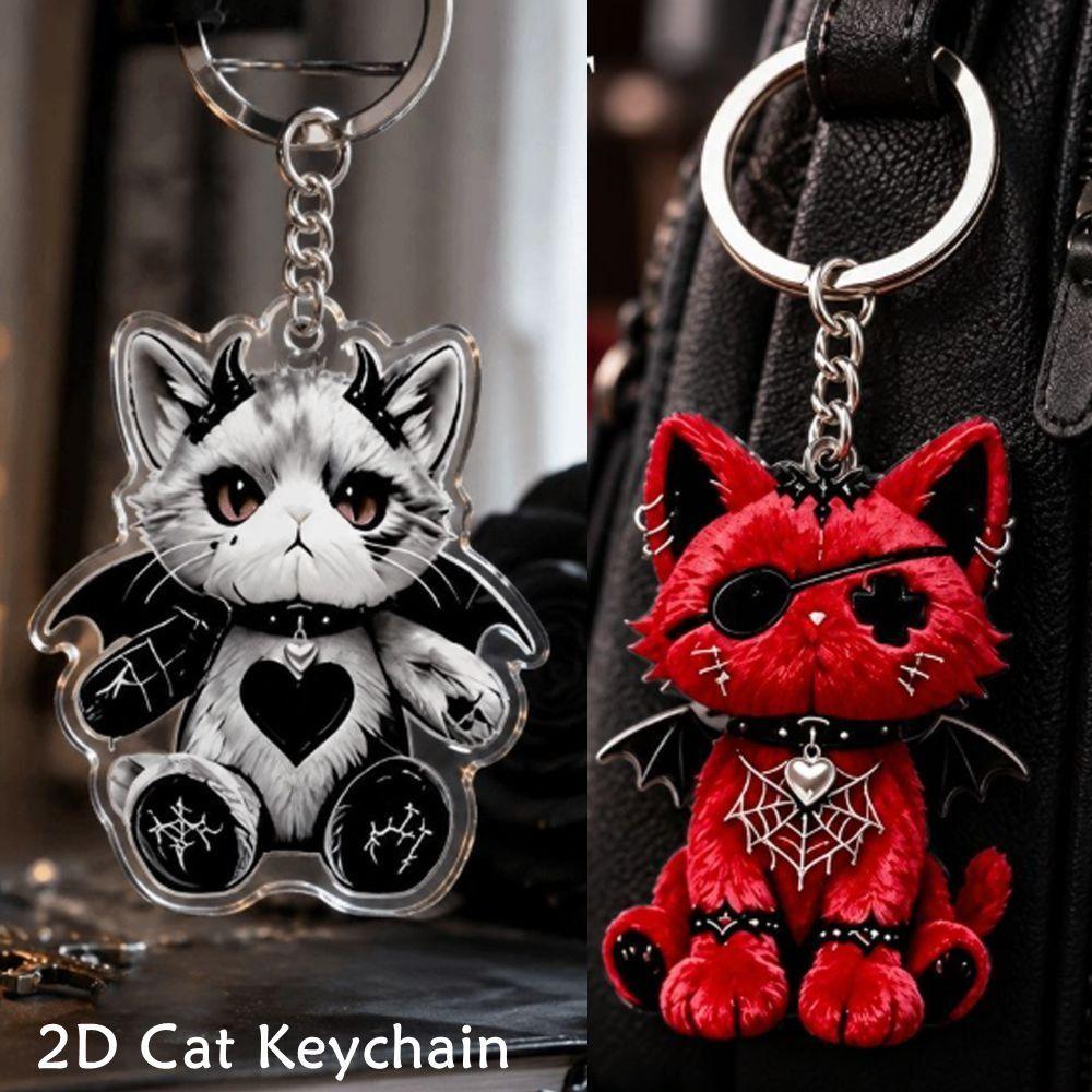 Acrylic Material Cat Keychain Wounded Cat Style Bag Charm Ornament Halloween Accessories