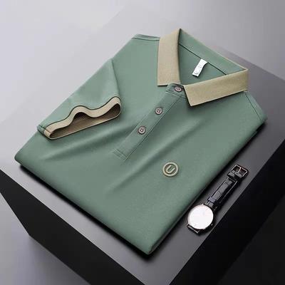 Ice Silk Short-sleeved T-shirt for Men, New Summer High-end Embroidered Luxurious Silky Quick-dry Breathable Polo Shirt.