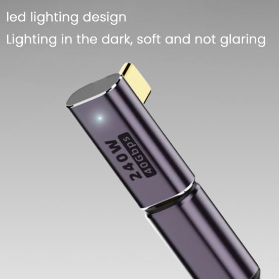 USB C Right Angle Adapter 240W PD 8K@60Hz Video Charge Adapter 40Gbps Data Transfer LED Light Metal Adapter for MacBook Pro for IPad Pro